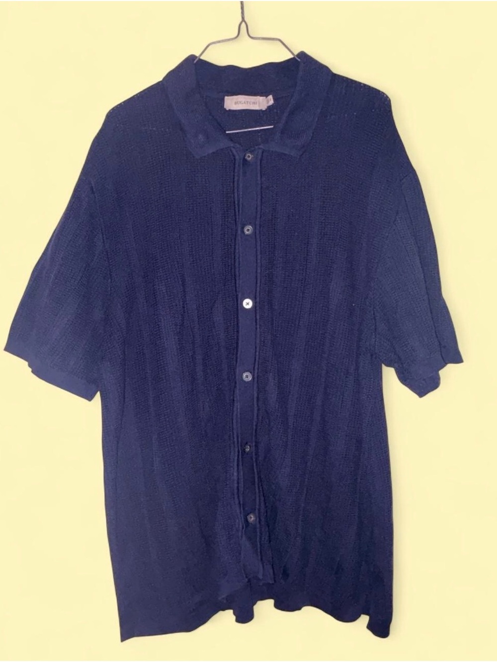 Bugatchi Navy Short Sleeve Button-Down Knit Shirt